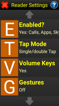 Image of Synapptic Reader Settings menu