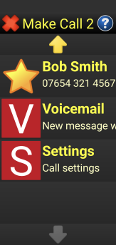 Image of Make a Call menu showing a voicemail waiting