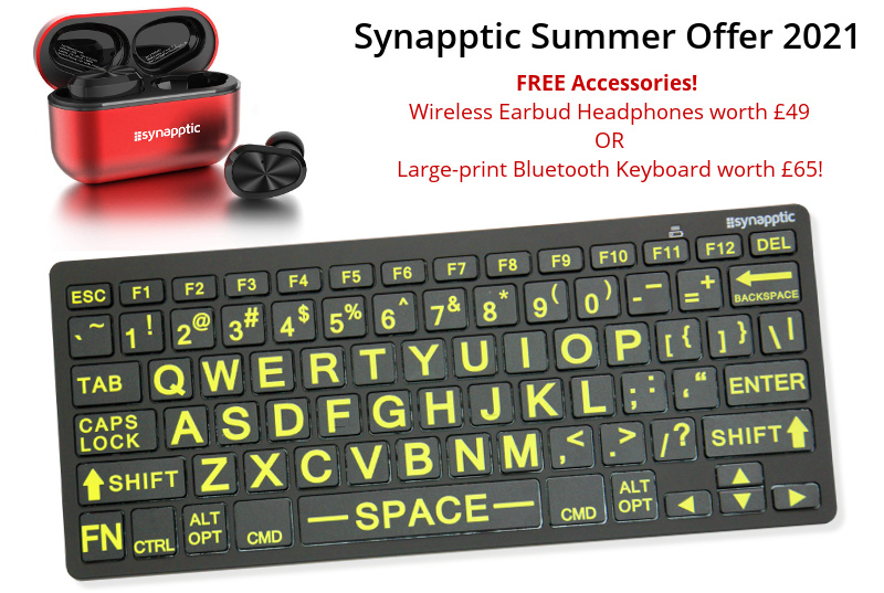 Image of Synapptic Wireless Ear Buds and Bluetooth Large Print Keyboard