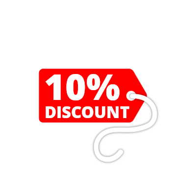 Image of a red 10% off ticket