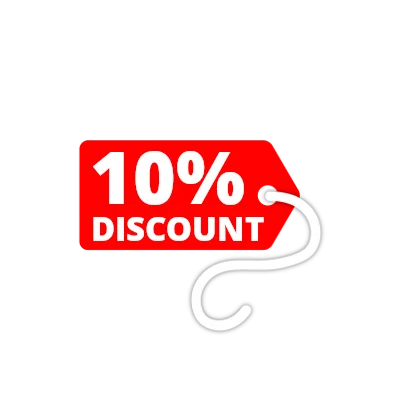 Image of a red 10% off ticket