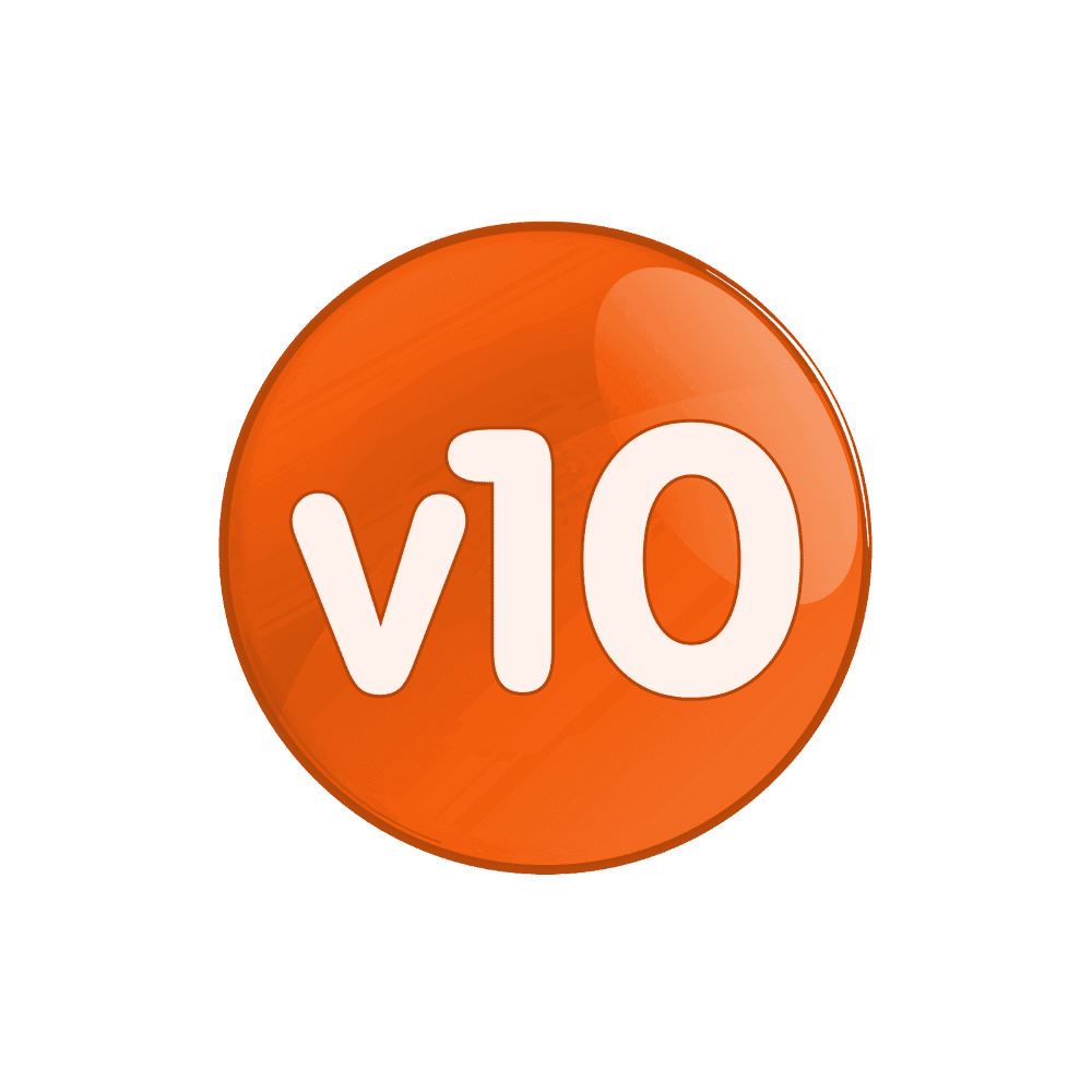 Orange ball with v10 written in white in the centre