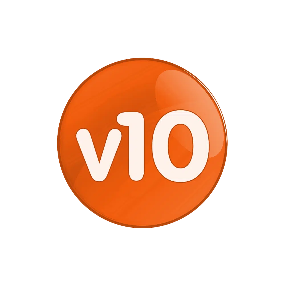 Orange ball with v10 written in white in the centre