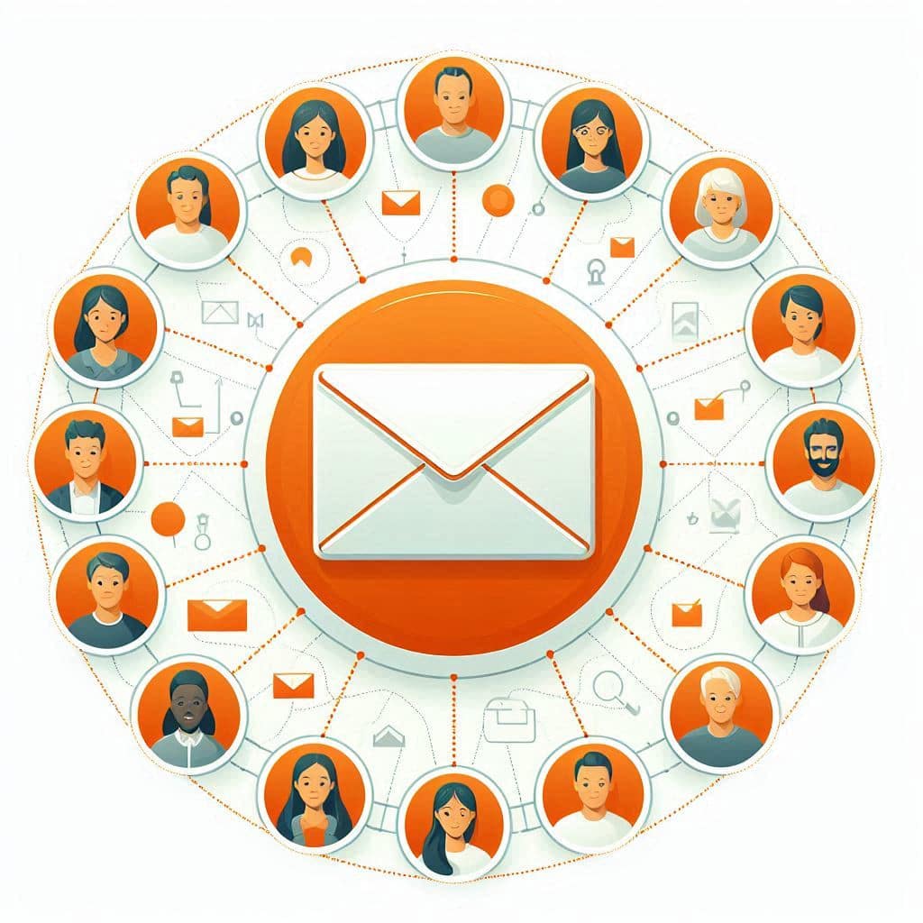 Images of a circle of people around an email