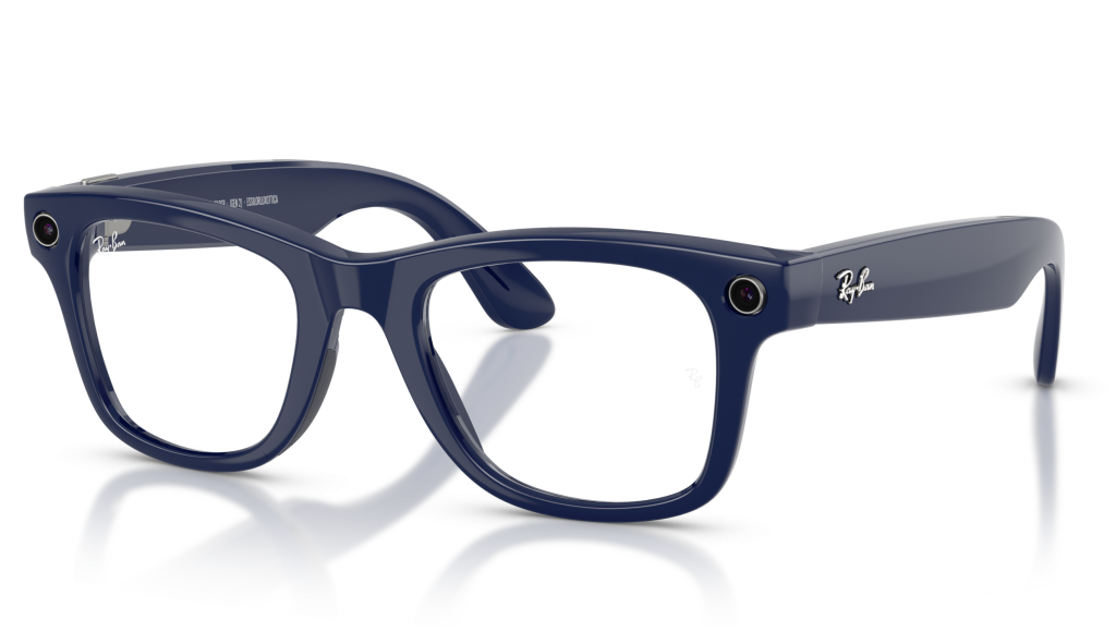 Ray-Ban Meta Glasses with cosmic blue frame and transition lenses