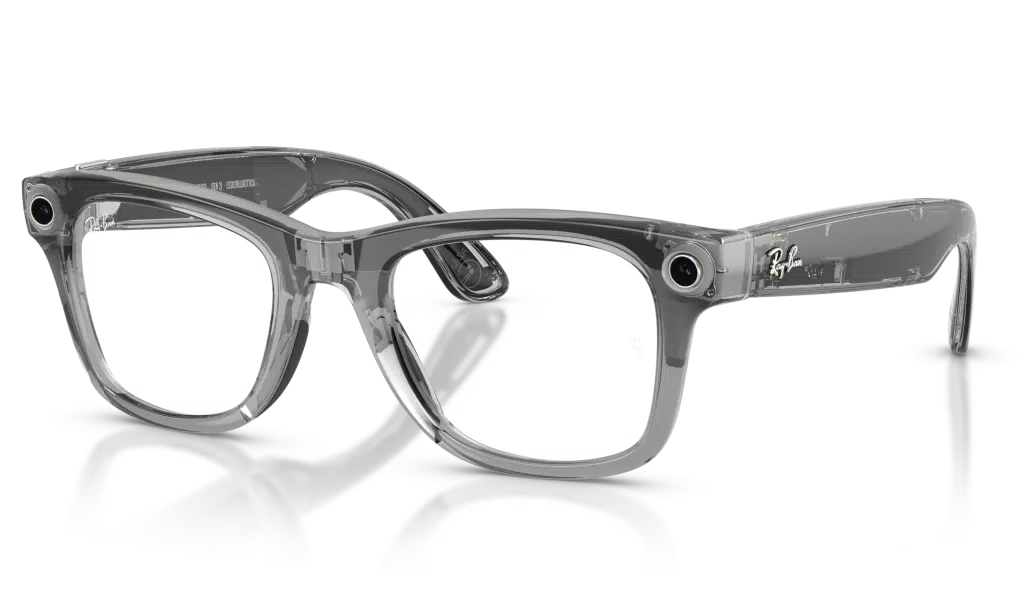 Ray-Ban Meta Glasses with transparent grey frame and transition lenses